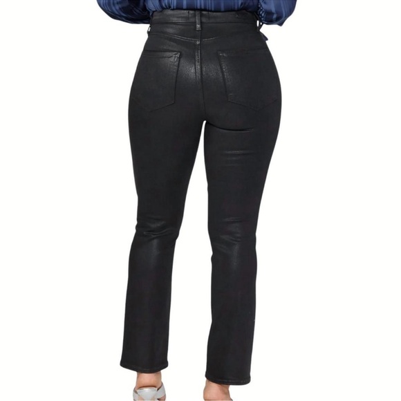 PAIGE Accent High Rise Straight Leg Luxe Coated Jeans in Black Fog - Picture 3 of 12